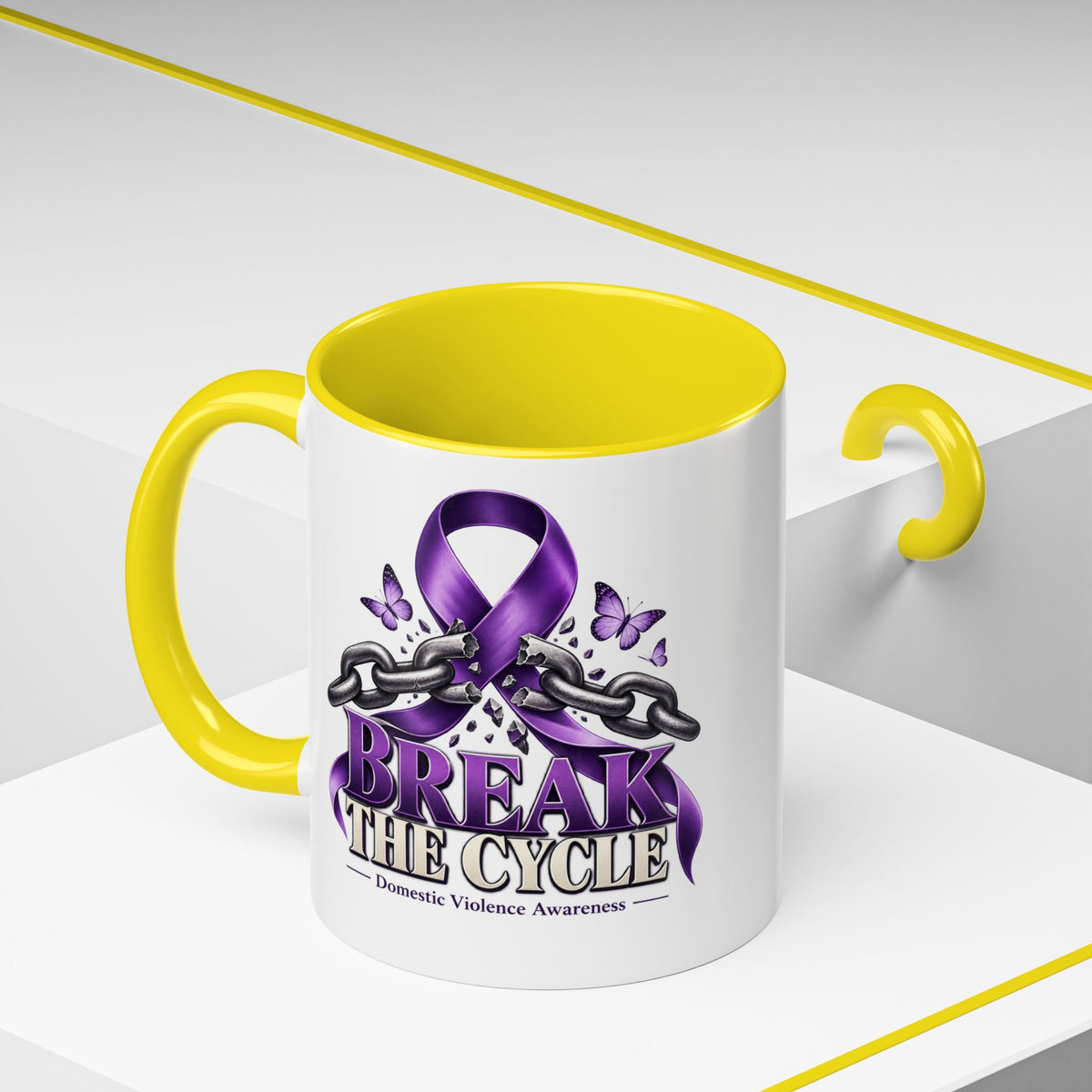 Break the Cycle Coffee Mug – Domestic Violence Awareness Purple Ribbon (11/15oz)