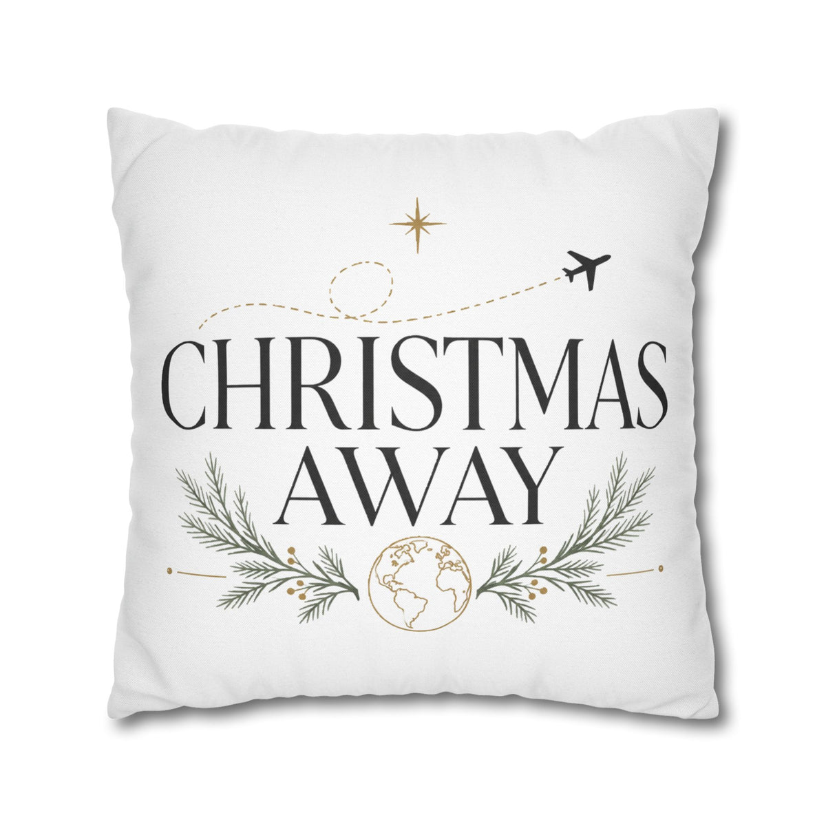 Christmas Away Square Pillowcase – Travel-Themed Holiday Decorative Pillow