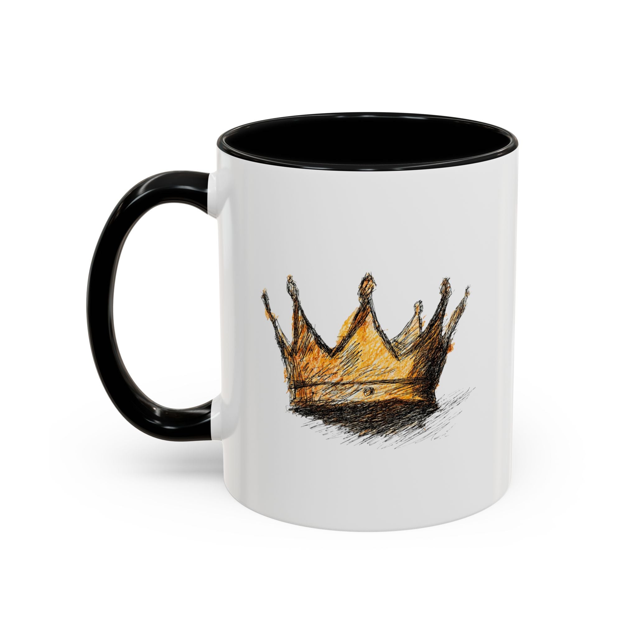 Royal Crown Accent Coffee Mug — Hand-Sketched Gold Crown Design