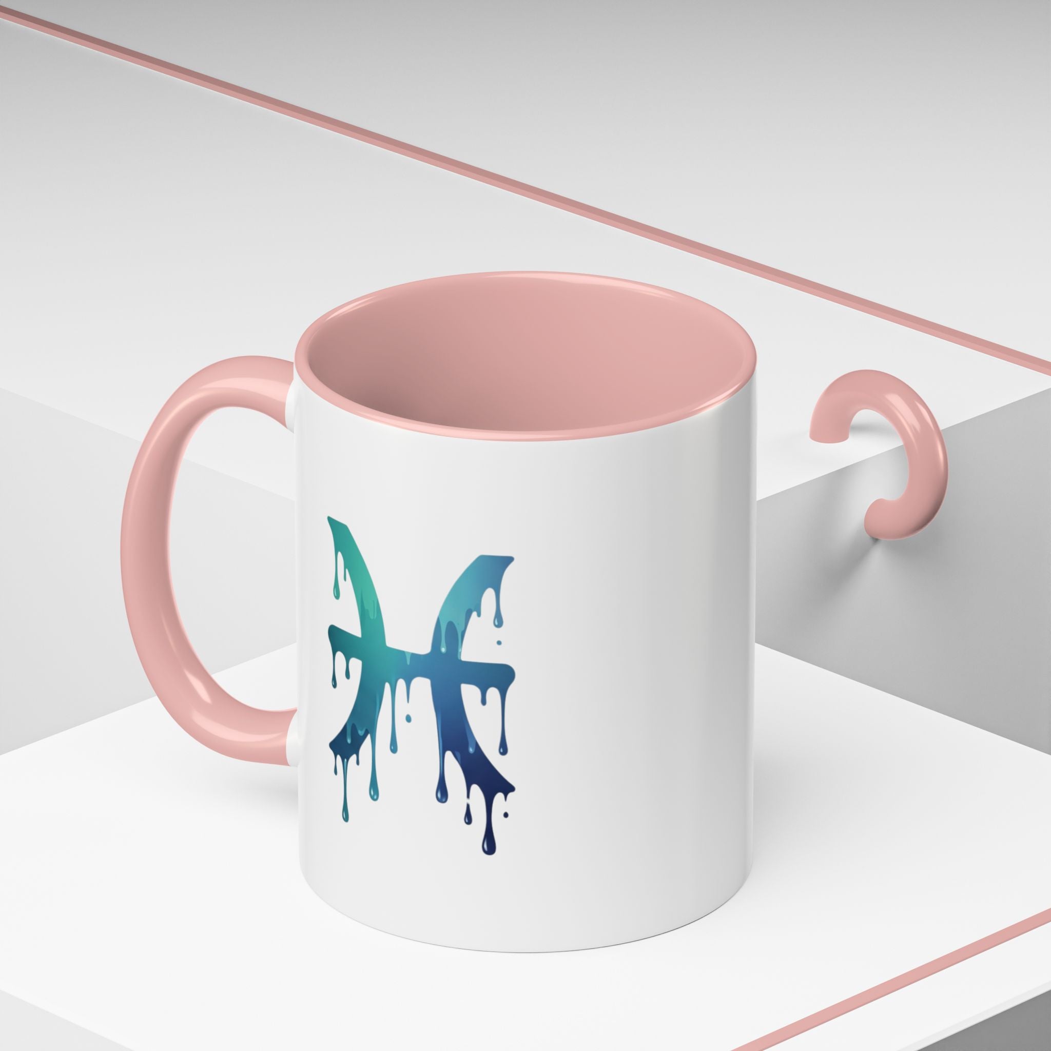 Pisces Zodiac Accent Coffee Mug — Dripping Teal Blue Astrology Gift