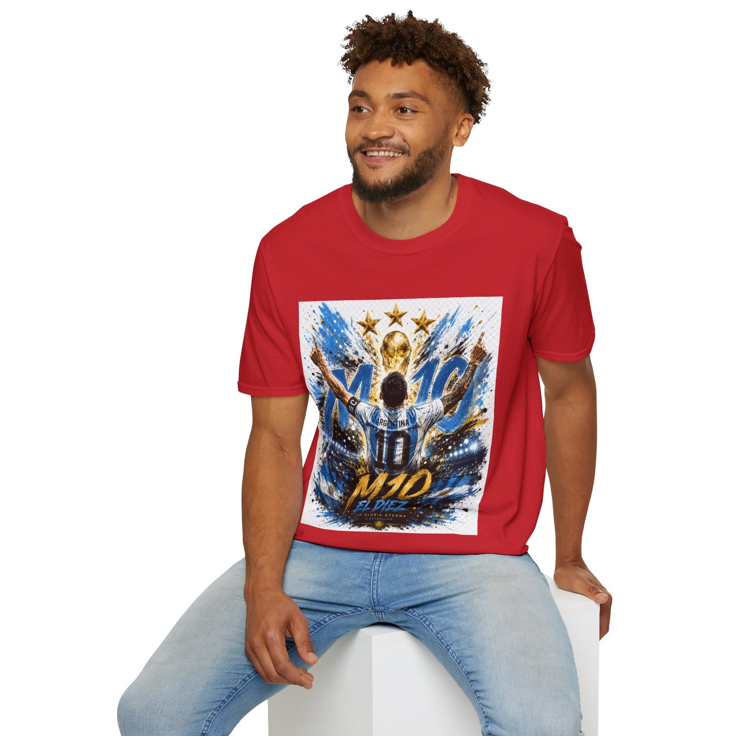 Argentna  Soccer M10 Champion T-Shirt — Gold Trophy & Stars Football Fan Tee