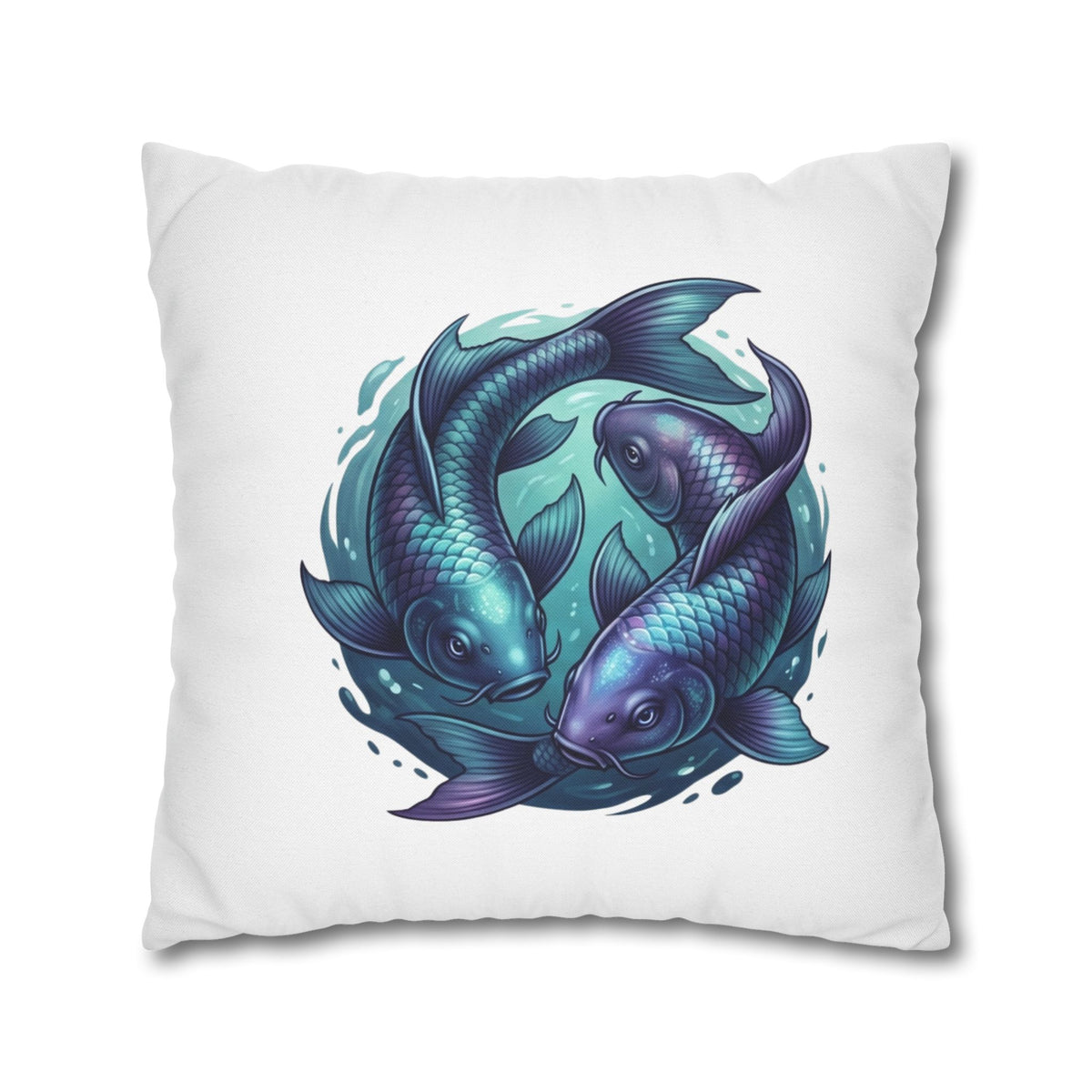 Pisces Koi Fish Decorative Pillowcase — Blue Yin Yang Aquatic Throw Pillow Cover