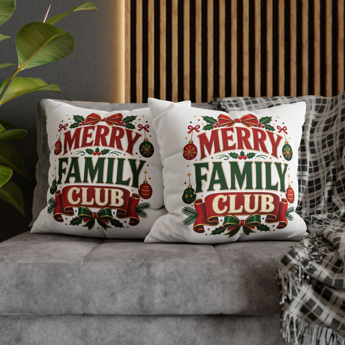 Merry Family Club Christmas Pillowcase — Festive Holiday Decorative Throw Pillow