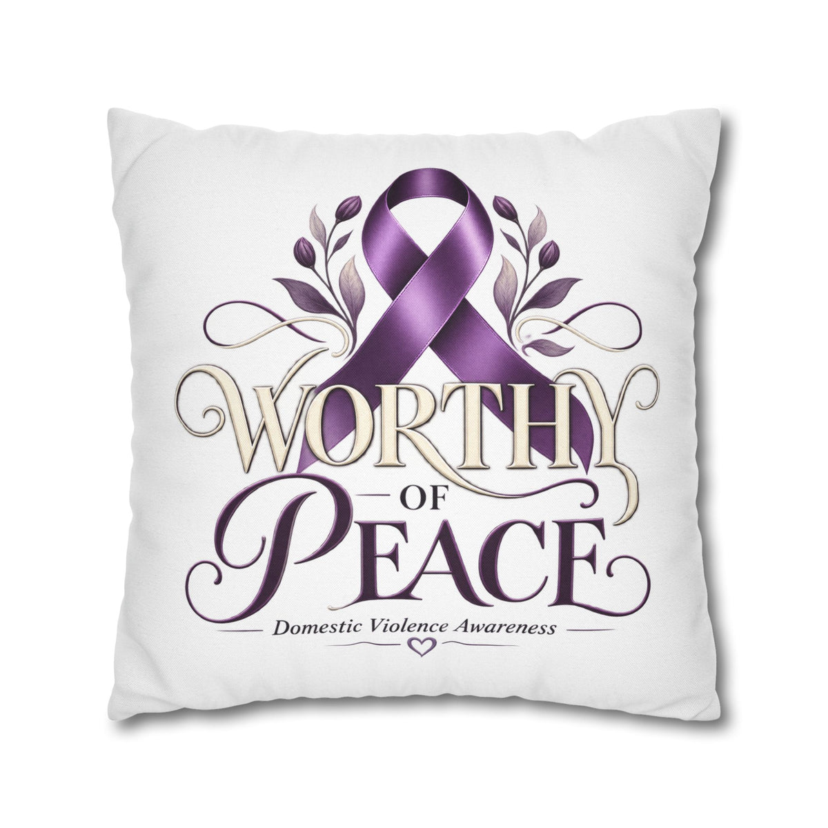 Worthy of Peace Purple Ribbon Pillowcase — Domestic Violence Awareness Throw Pillow