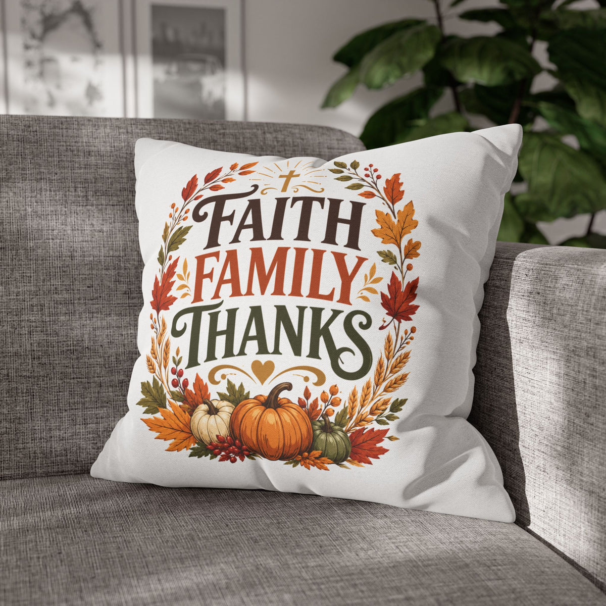 Thanksgiving Faith Family Thanks Fall Pillowcase — Thanksgiving Autumn Decorative Throw Pillow