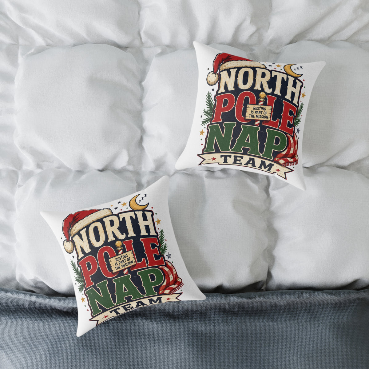 Christmas North Pole Nap Team Throw Pillow — Funny Christmas Holiday Decorative Cushion