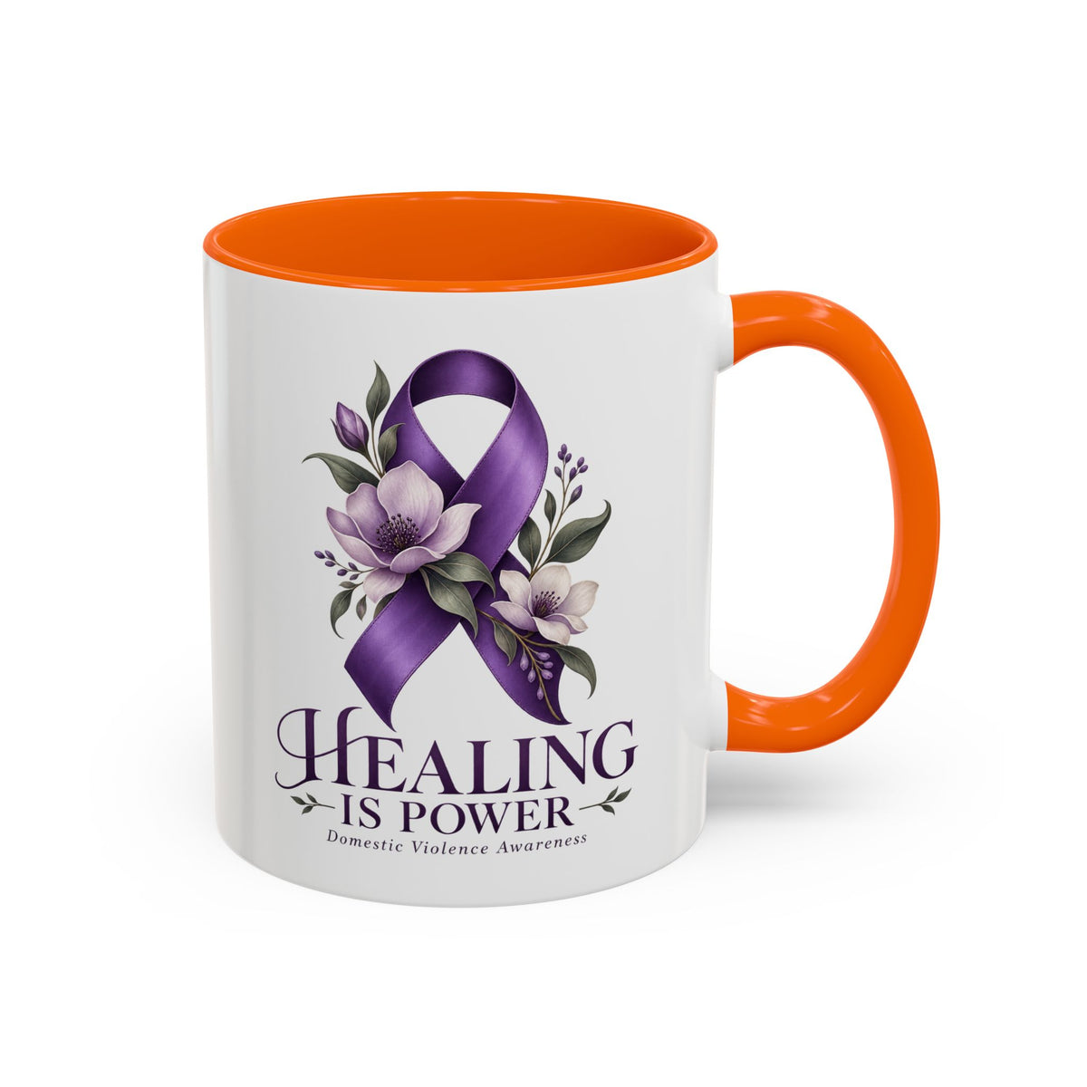 Healing Is Power Purple Ribbon Coffee Mug — Domestic Violence Awareness Accent Mug (11/15oz)