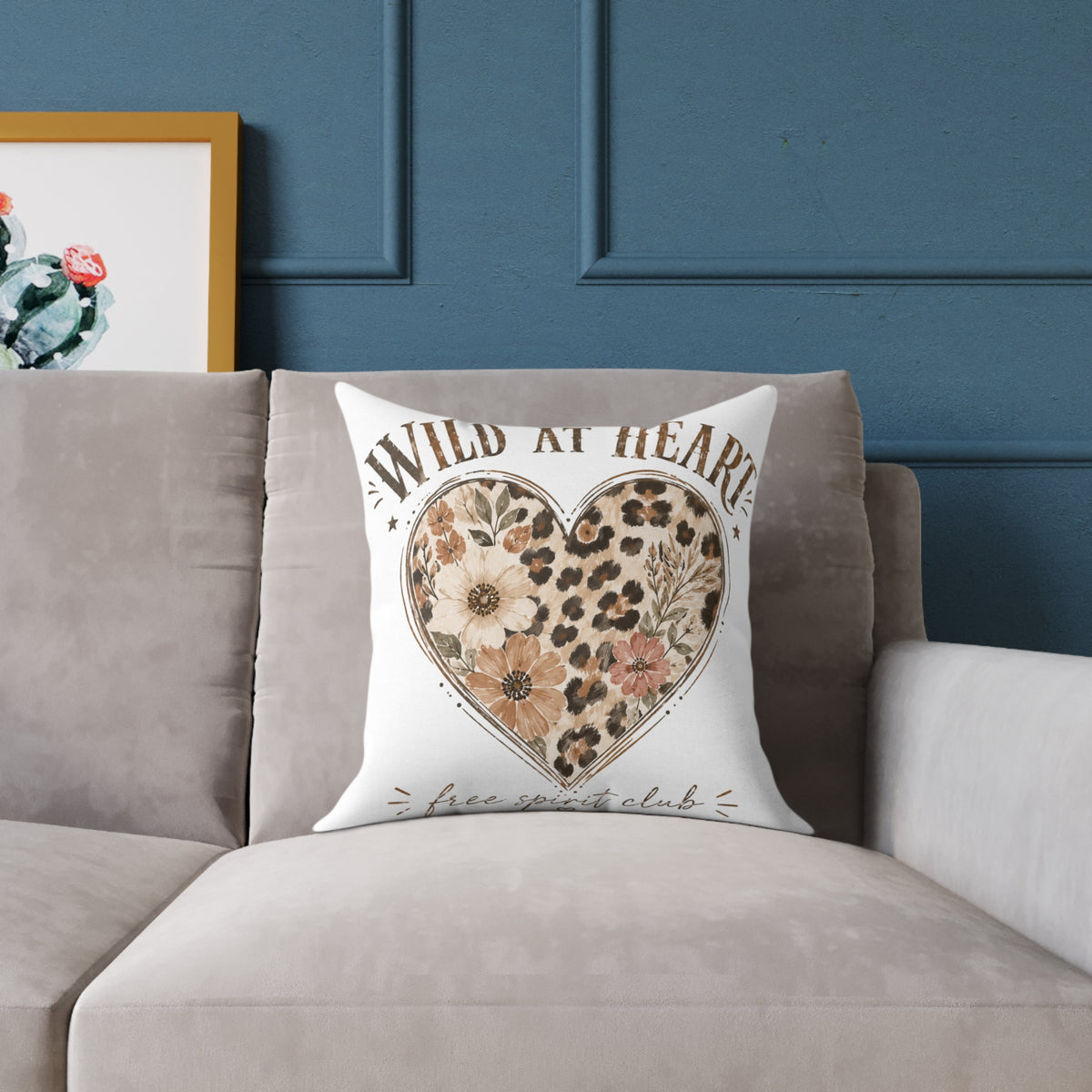 Wild at Heart Floral Leopard Heart Pillow  Milo Bailey Dog Dad Mom- Decorative Square Throw Pillow