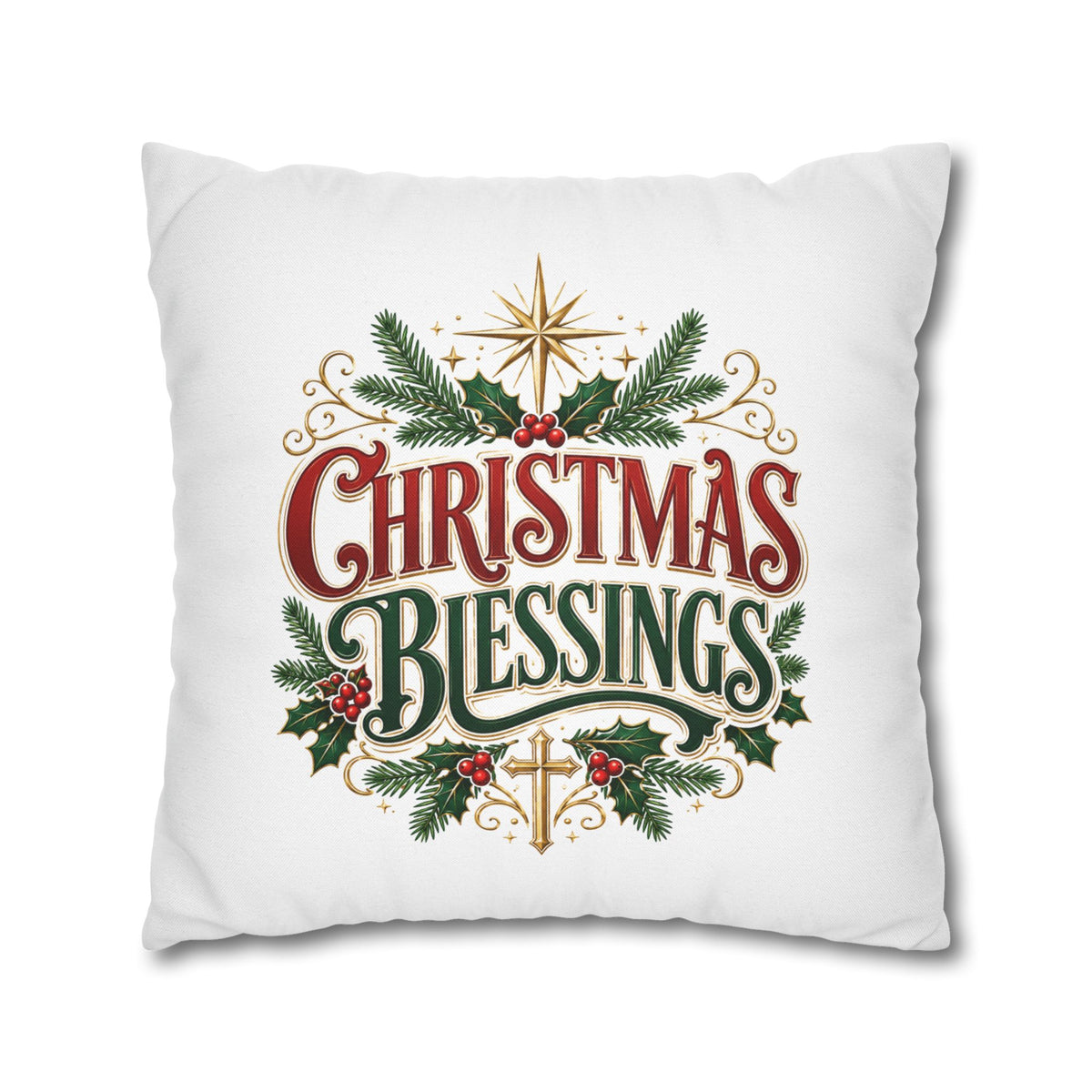 Christmas Blessings Pillowcase — Holiday Decorative Throw Pillow Cover