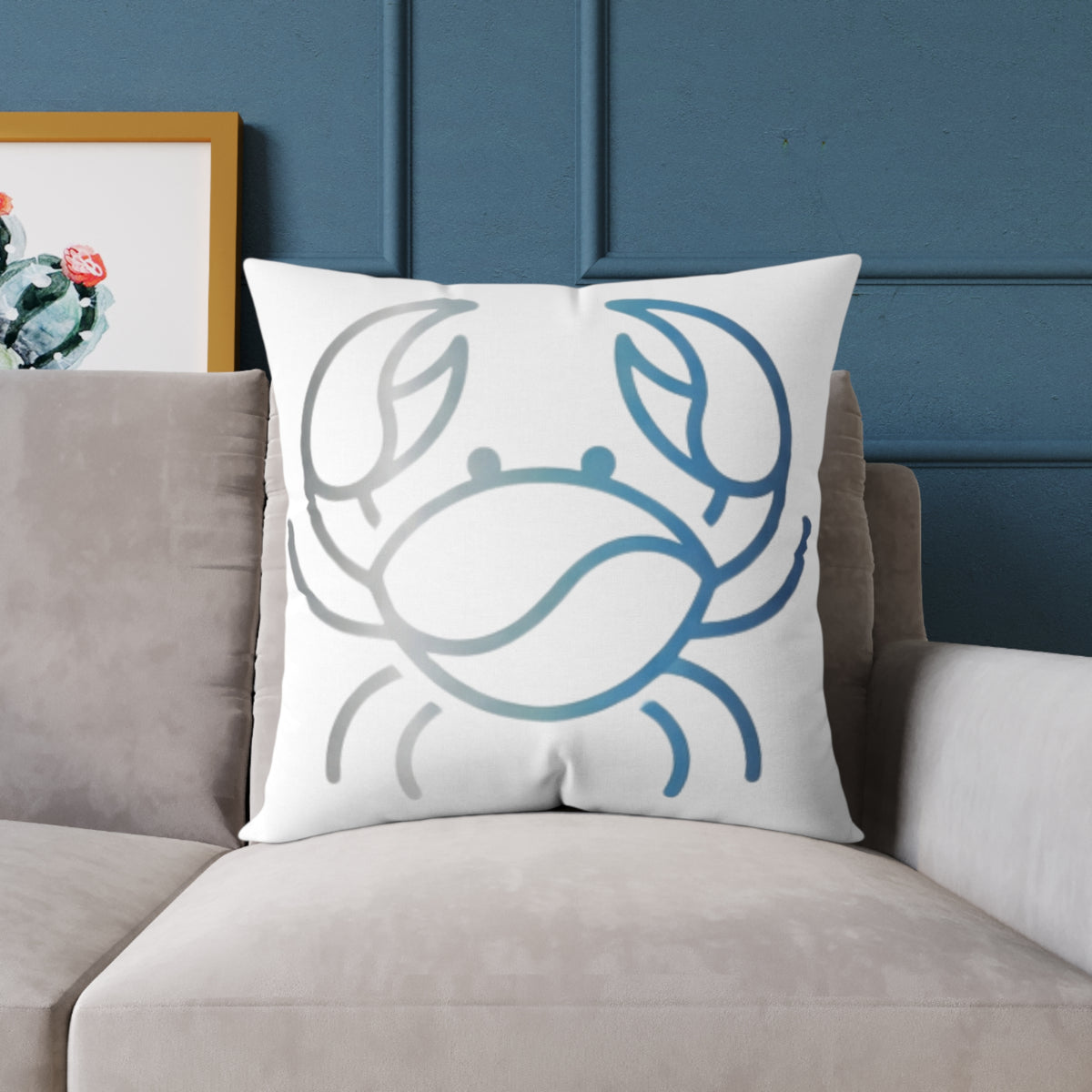 Cancer Zodiac Coastal Crab Square Throw Pillow