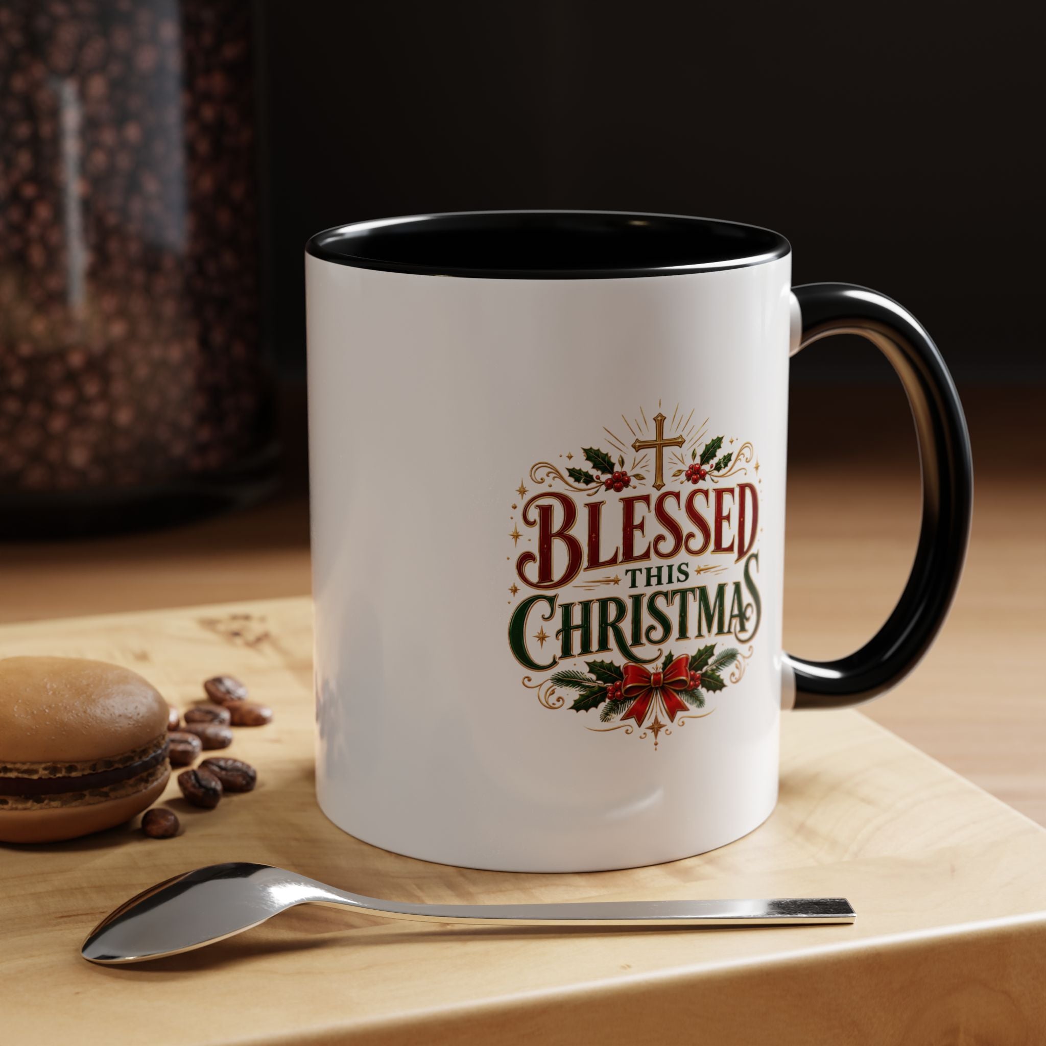 Blessed This Christmas Accent Coffee Mug – Holiday Religious Poinsettia Coffee Cup