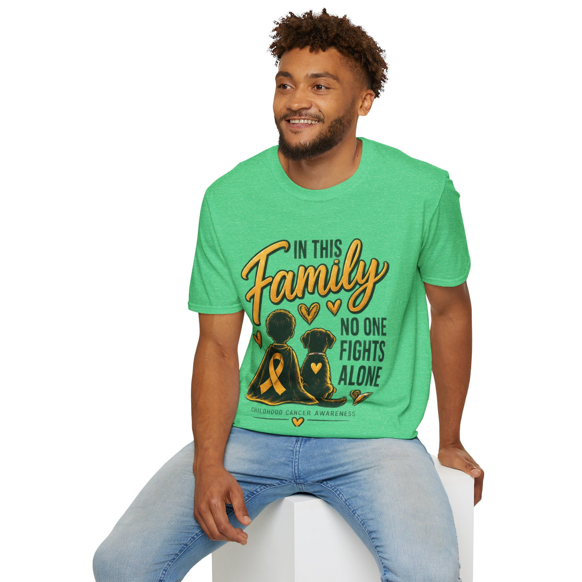 Childhood Cancer Awareness T-Shirt — "In This Family No One Fights Alone"