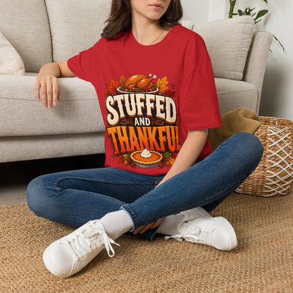 Thanksgiving T-Shirt — "Stuffed and Thankful" Turkey Design