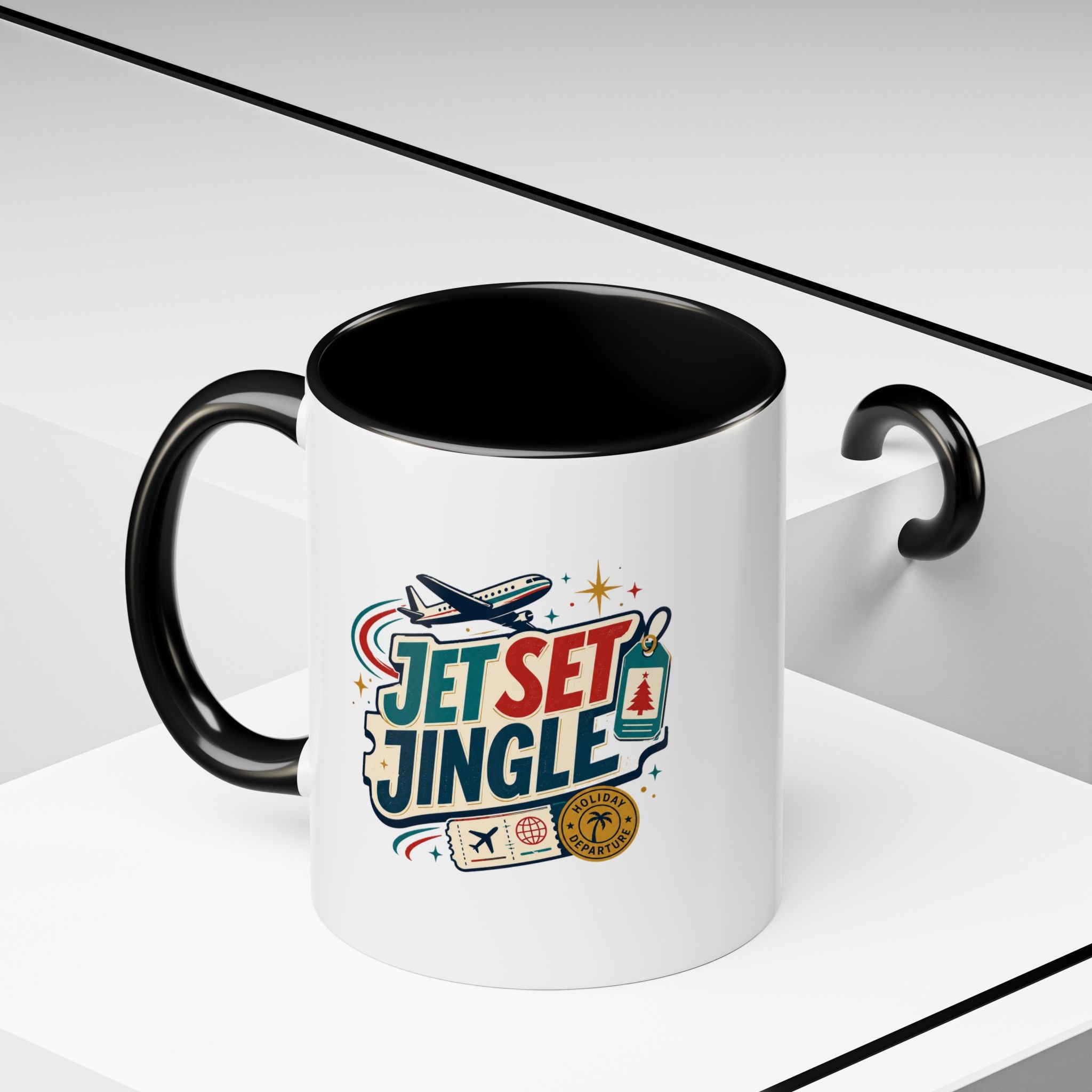 Modern Day Christmas Jet Set Jingle Coffee Mug — Holiday Travel Themed Accent Mug