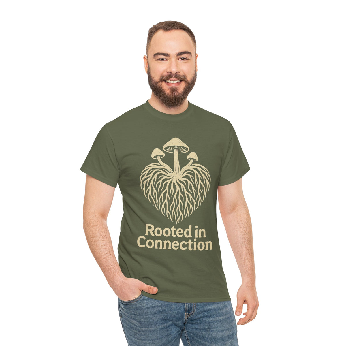 Rooted in Connection Mushroom Graphic Tee - Aesthetic Nature T-Shirt - Trending Now - September 2026