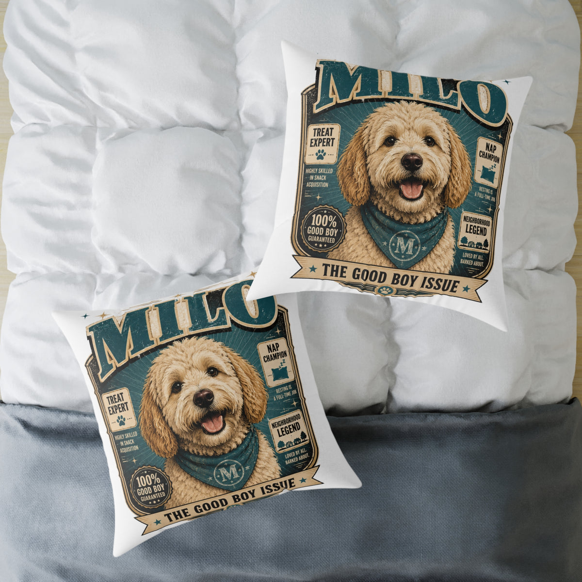 Milo Bailey Dog Dad Mom Milo Dog Cover Pillow — Personalized Cute Golden Doodle Accent Pillow