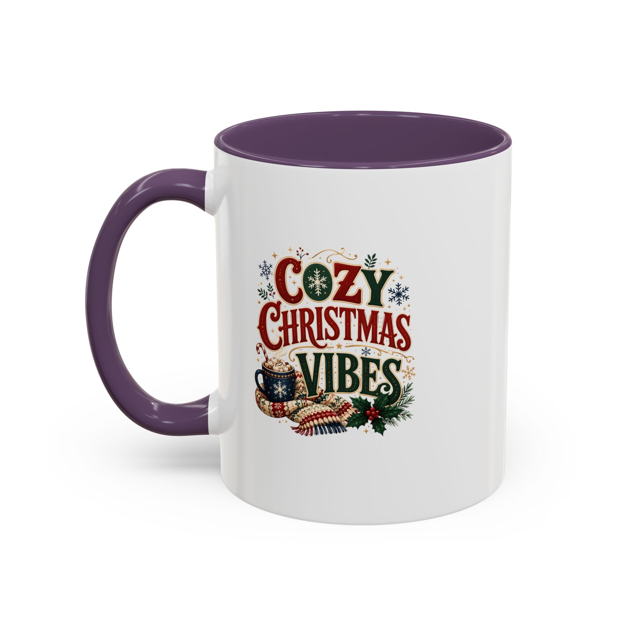 Cozy Christmas Vibes Accent Coffee Mug — Holiday Hot Cocoa Mug
