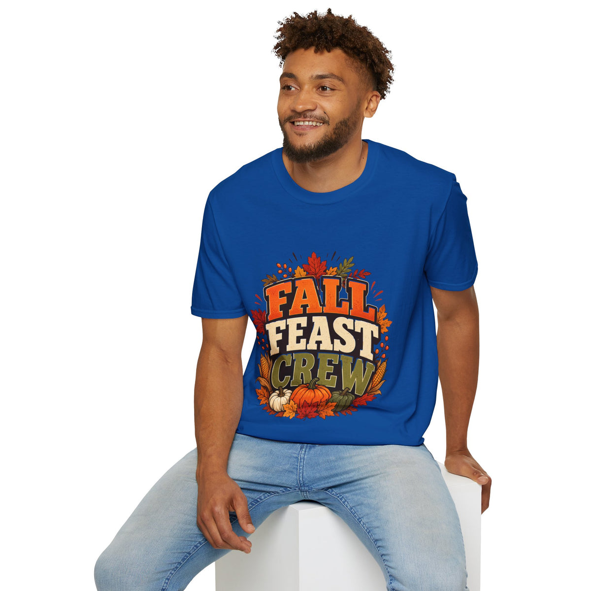 Thanksgiving T-Shirt Fall Feast Crew T-Shirt — Thanksgiving Pumpkin & Leaves Graphic Tee
