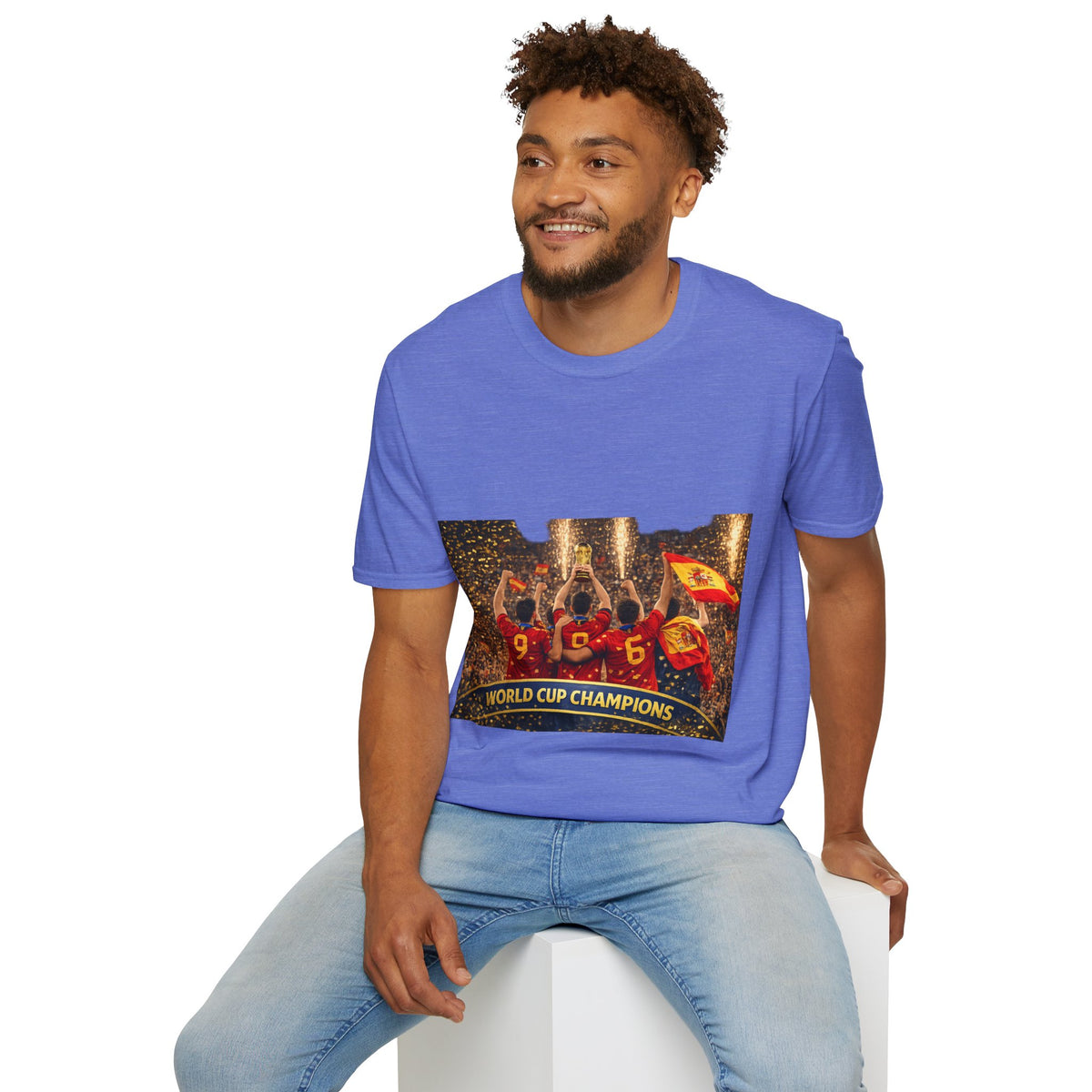 Spain World Cup Champions T‑Shirt — Soccer Trophy Celebration Tee