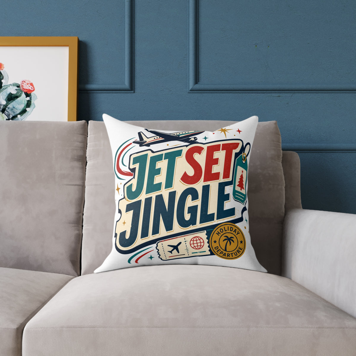 Jet Set Jingle Modern Day Christmas Square Poly Canvas Pillow