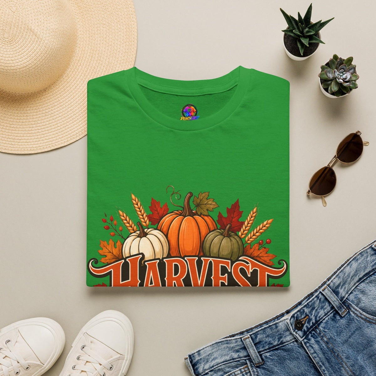 Thanksgiving T-Shirt Harvest Blessings T-Shirt — Fall Pumpkin Harvest Graphic Tee for Thanksgiving