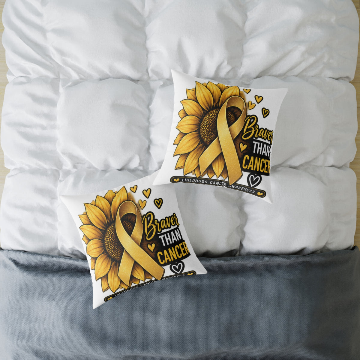 Sunflower Gold Ribbon Pillow —Childhood Cancer  'Braver Than Cancer' Awareness Throw Pillow