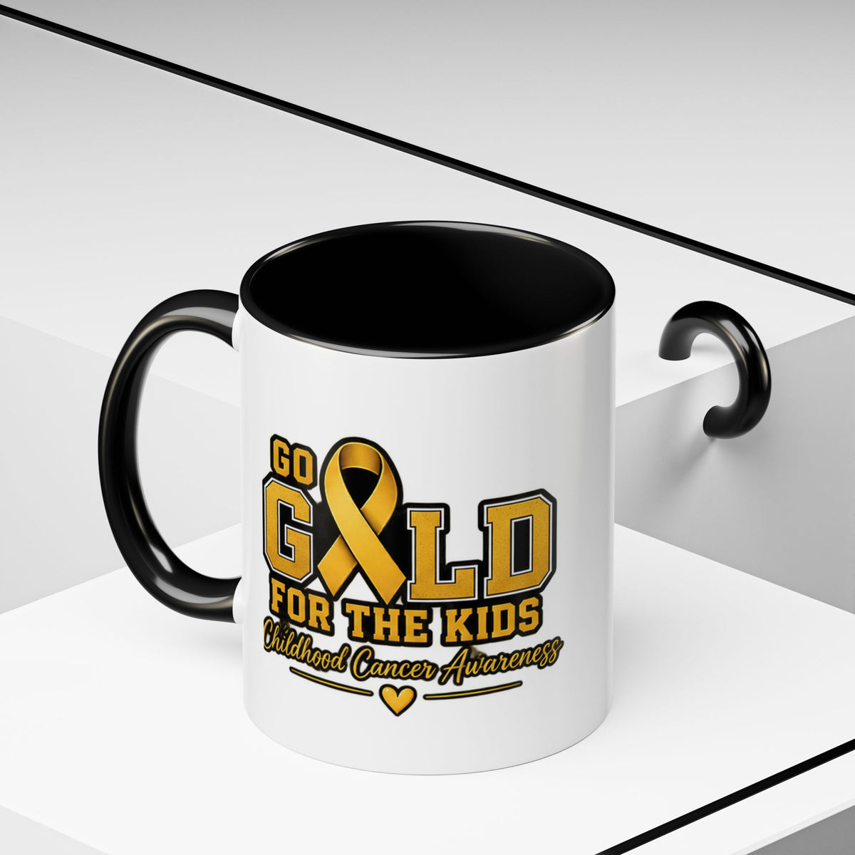 Gold For The Kids Coffee Mug — Childhood Cancer Awareness Accent Mug (11/15oz)
