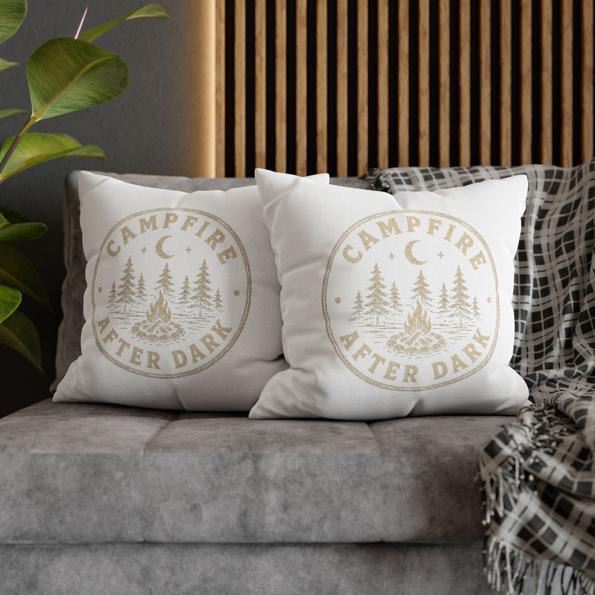 Campfire After Dark Decorative Pillowcase  Milo Bailey Dog Dad Mom— Rustic Camping Throw Pillow Cover