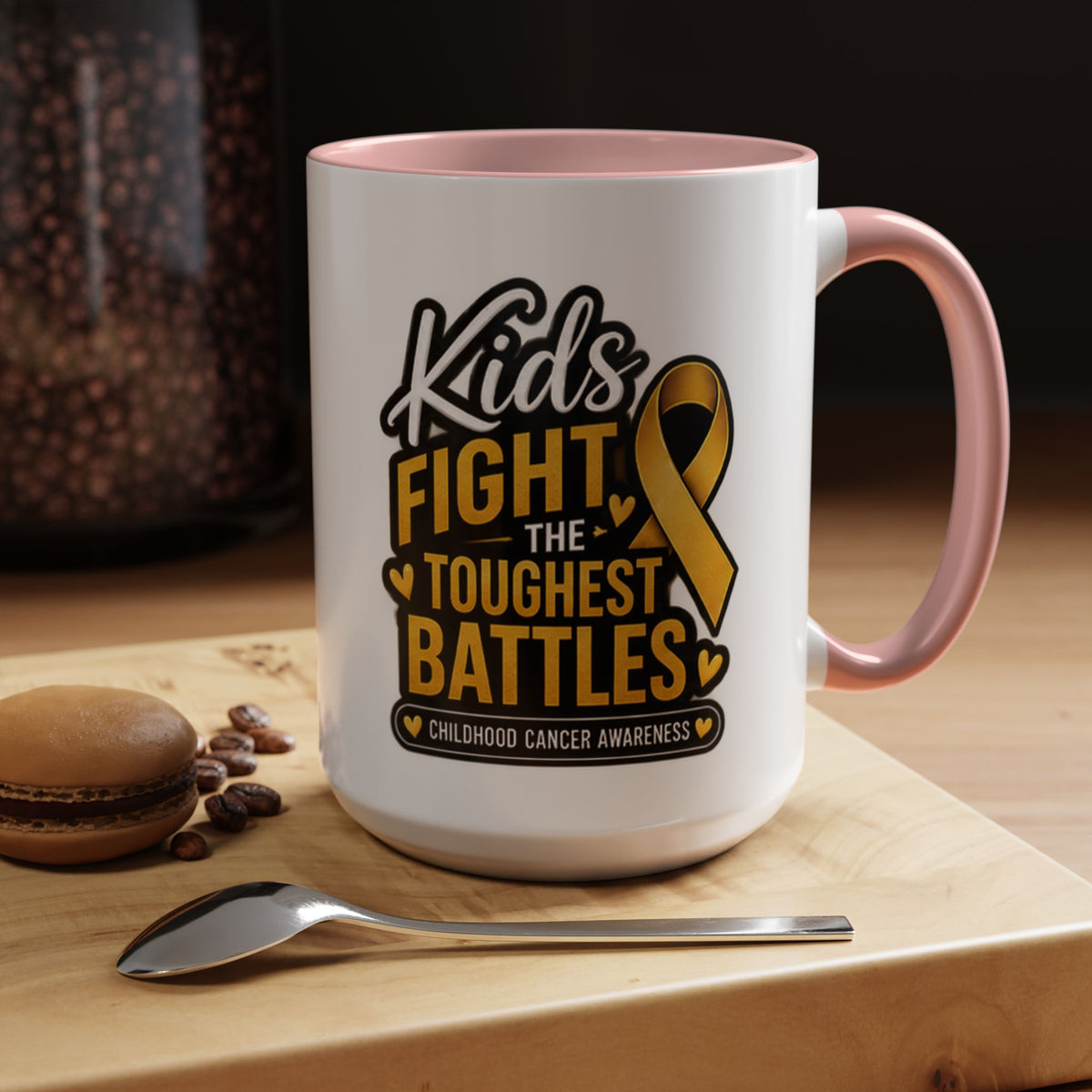Childhood Cancer Awareness Accent Coffee Mug - "Kids Fight the Toughest Battles" (11/15oz)