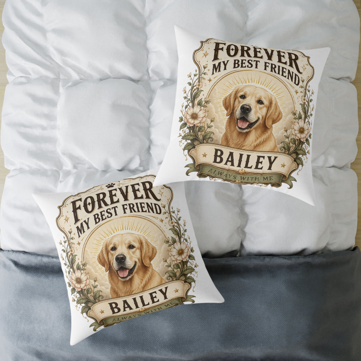 Milo Bailey Dog Dad Mom Square Pillow — "Forever My Best Friend" Personalized Dog Throw Pillow (Name: Bailey)