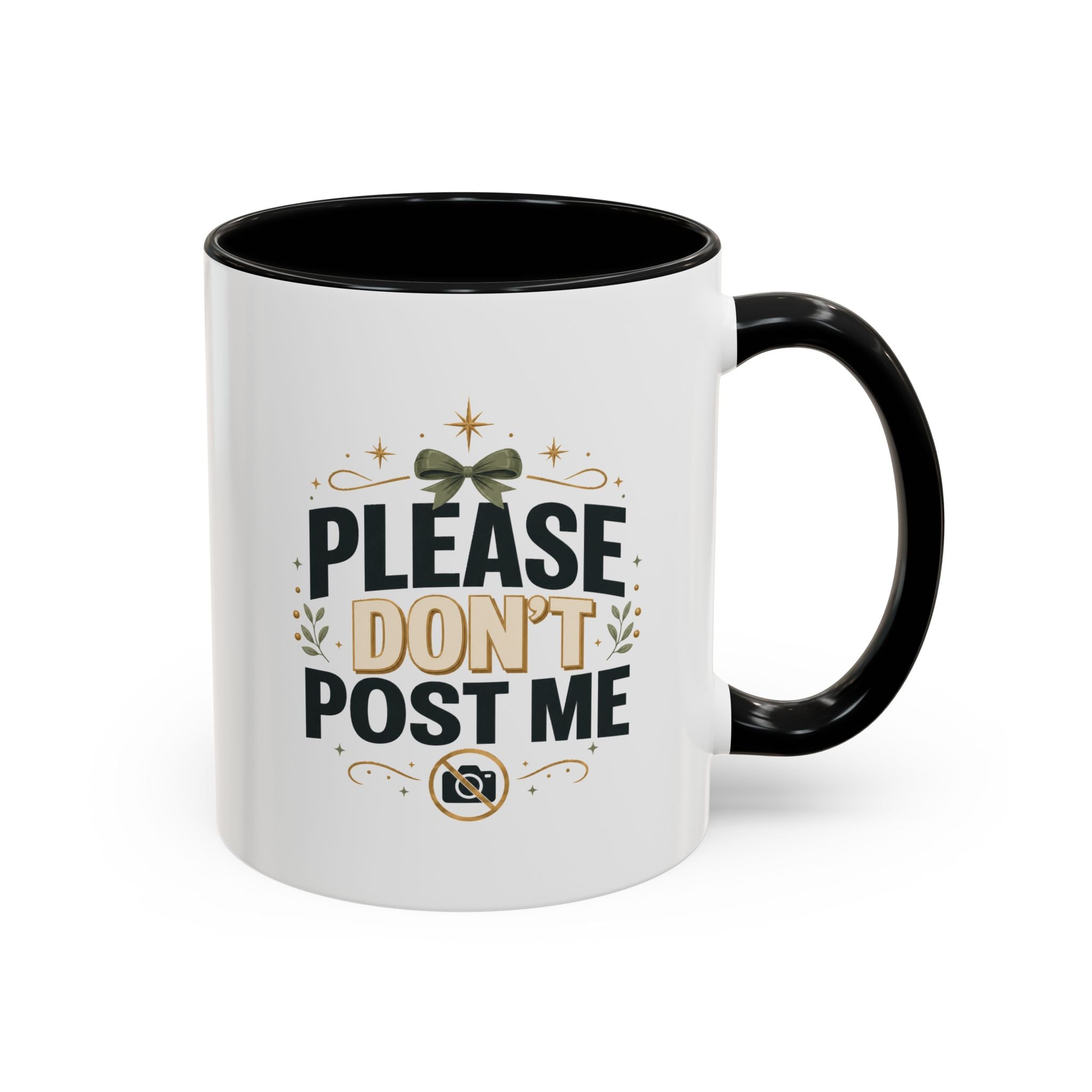 Christmas Please Don't Post Me Accent Coffee Mug — Funny Privacy Camera Gift