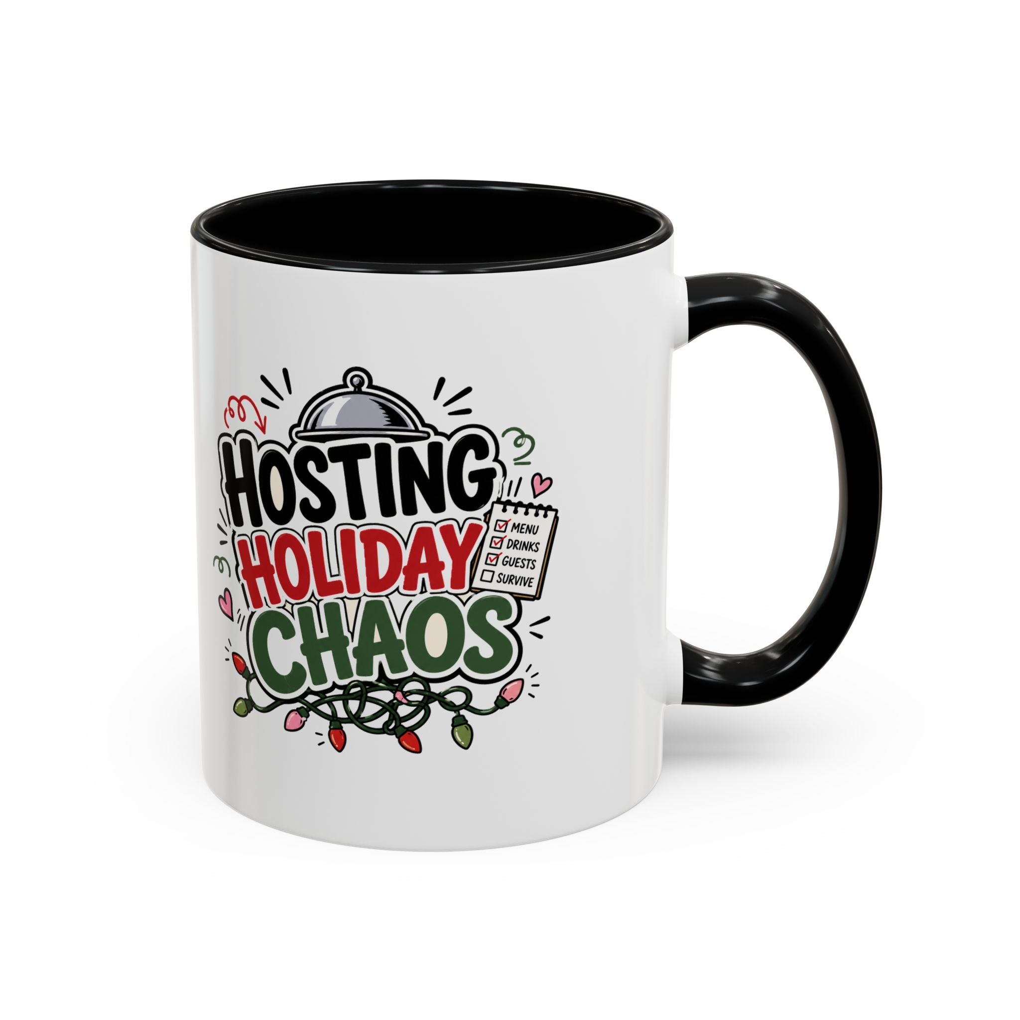 Modern Day Christmas Hosting Holiday Chaos Accent Coffee Mug — "Hosting Holiday Chaos" Funny Christmas Coffee Cup