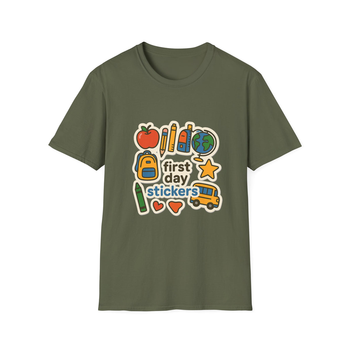 Teacher Sticker Icons T-Shirt — Cute Apple, Pencil & Globe School Tee - Trending Now - August 2026