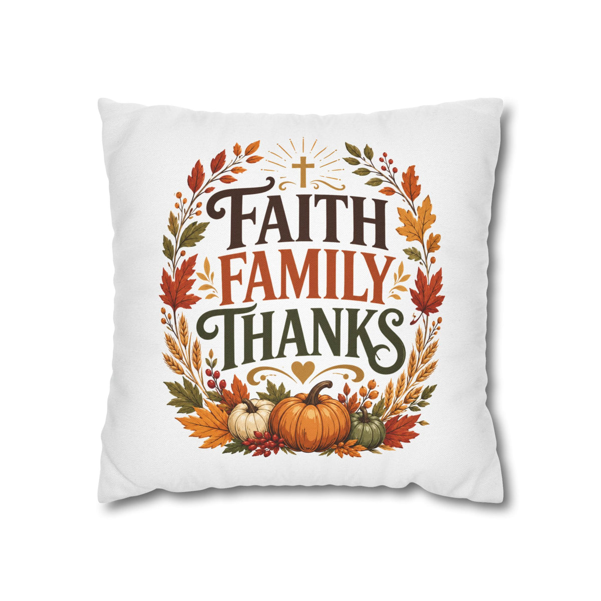 Thanksgiving Faith Family Thanks Fall Pillowcase — Thanksgiving Autumn Decorative Throw Pillow