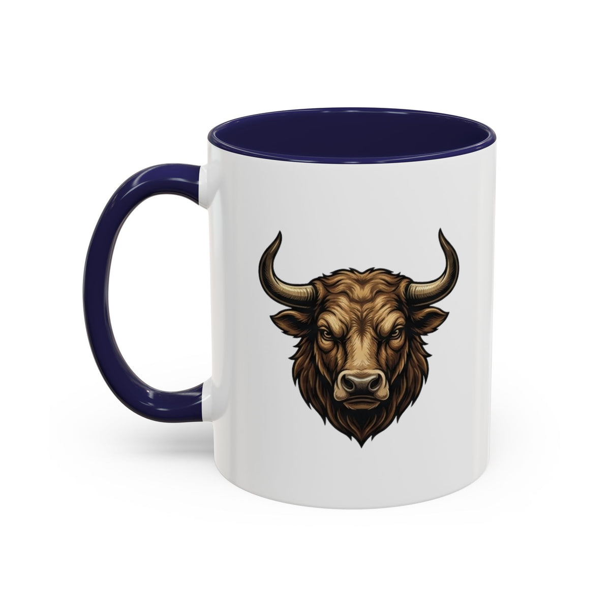 Taurus Bull Head Accent Coffee Mug — Rustic Bull Illustration Ceramic Mug