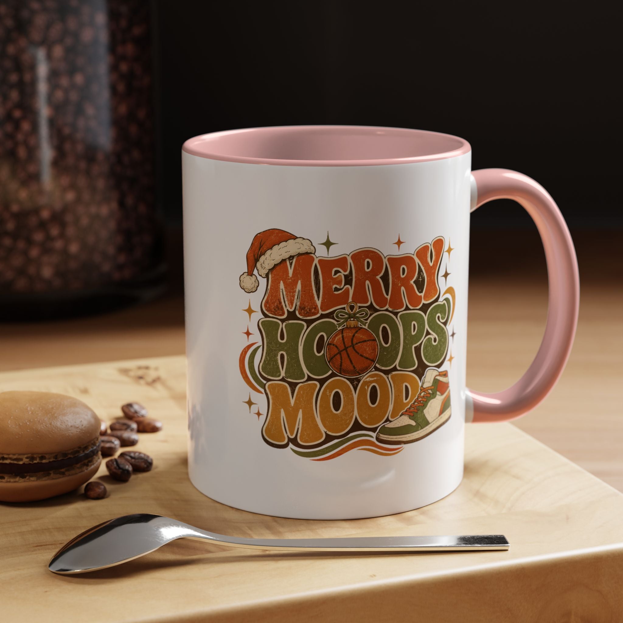 Modern Day Christmas Merry Hoops Mood Accent Coffee Mug — Retro Basketball Christmas Design