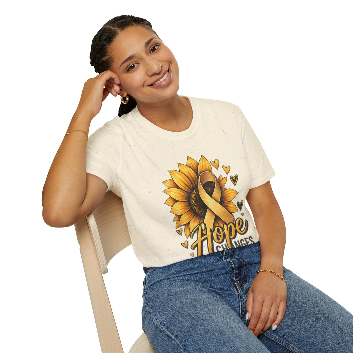 Childhood Cancer Awareness T-Shirt — "Hope Changes Lives" Sunflower Ribbon
