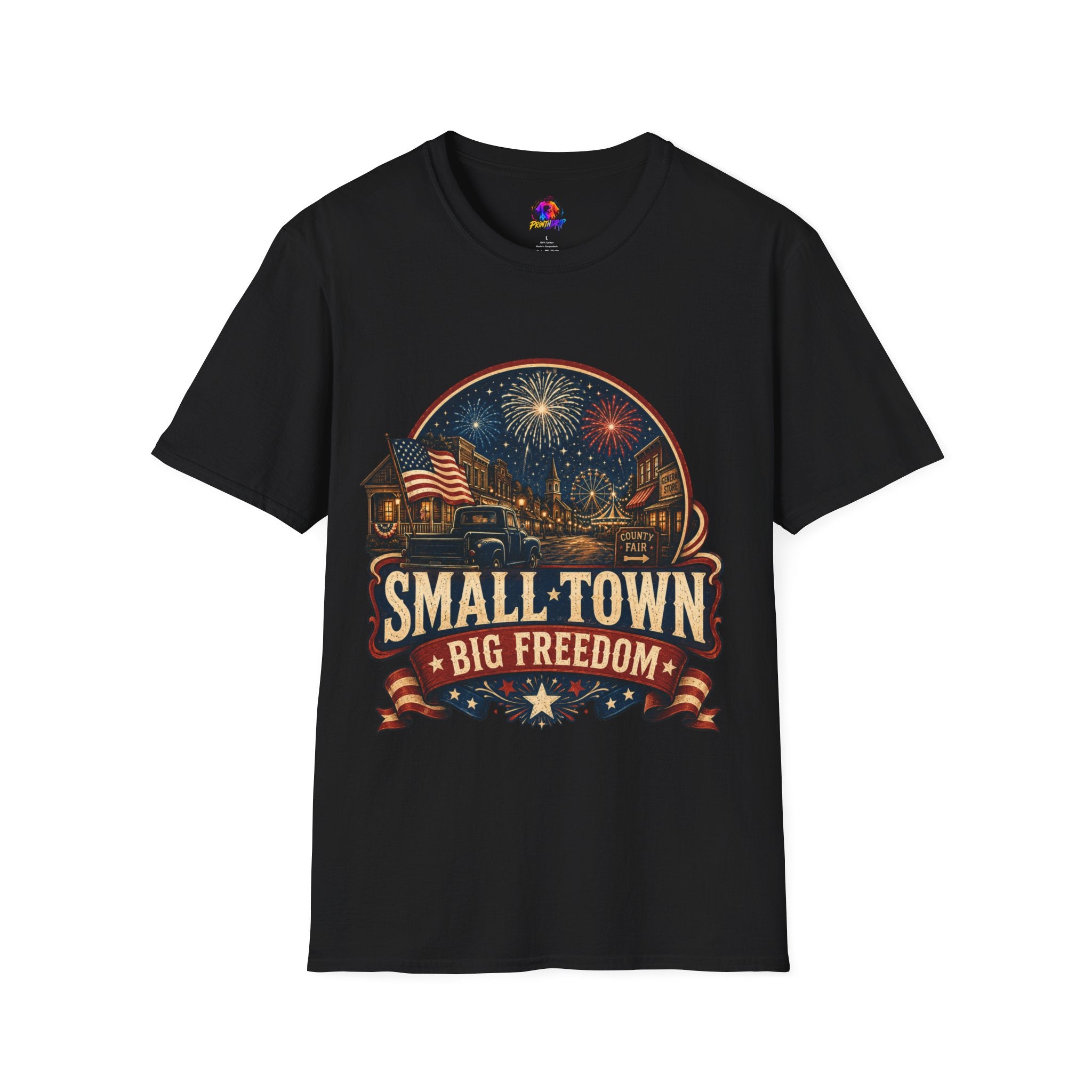 Small Town Big Freedom T-Shirt — Patriotic 4th of July Fireworks Tee