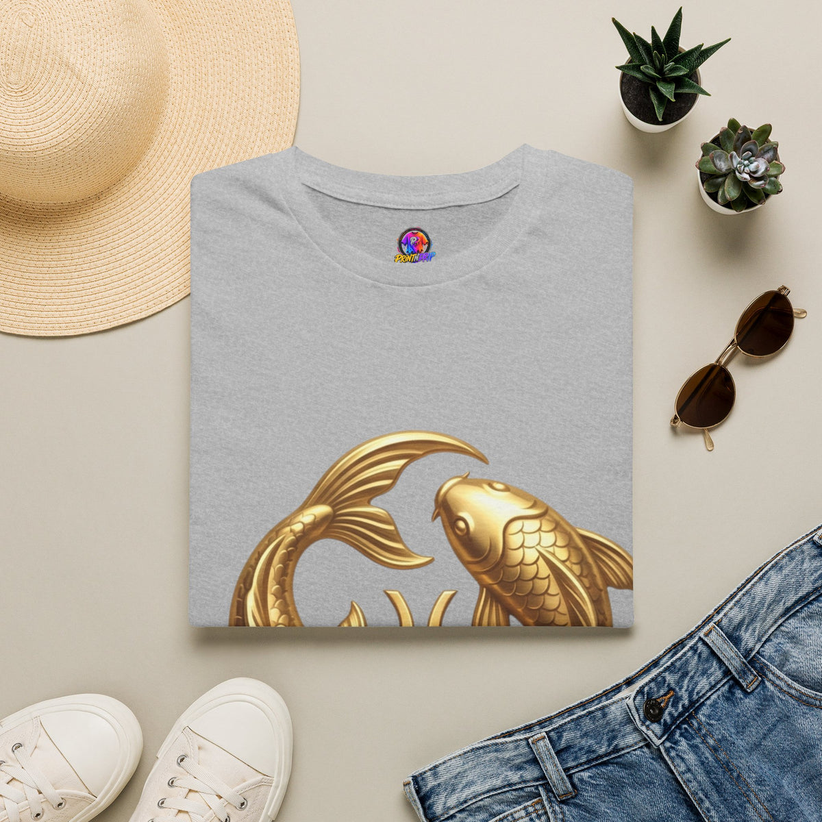 Pisces Gold Fish T-Shirt — Zodiac Symbol Astrology Tee