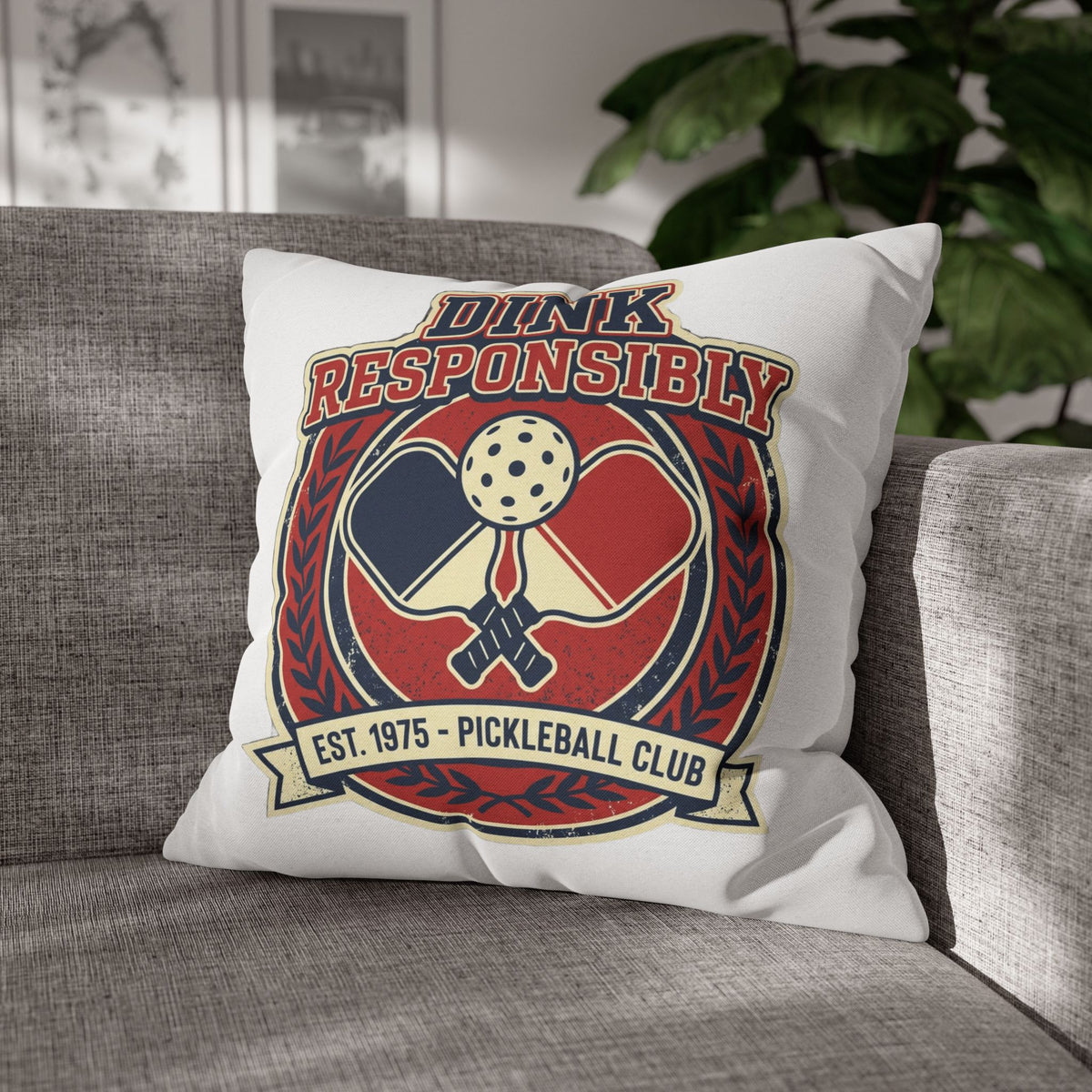 Funny Dink Responsibly Pickleball Club Pillowcase — Retro Pickleball Paddle Throw Pillow