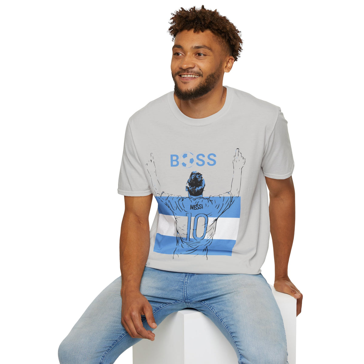 Soccer Boss T‑Shirt — 'BOSS' Striped Football Player Graphic Tee
