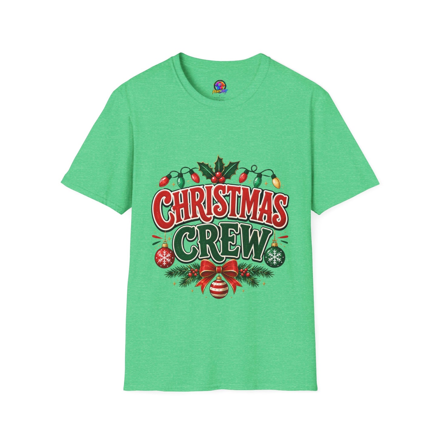 Christmas Crew T-Shirt — Festive Holiday Graphic Tee with Lights & Holly