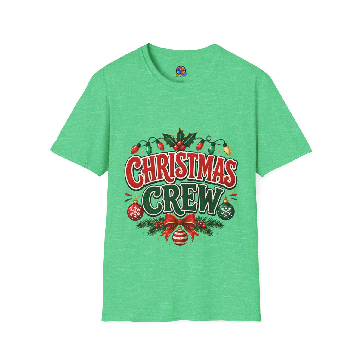 Christmas Crew T-Shirt — Festive Holiday Graphic Tee with Lights & Holly