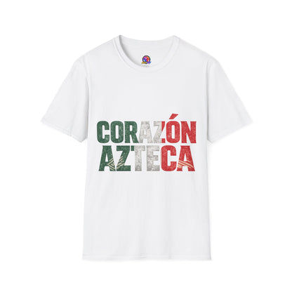 Mexico Corazón Azteca T-Shirt — Mexican Pride Flag Text Tee