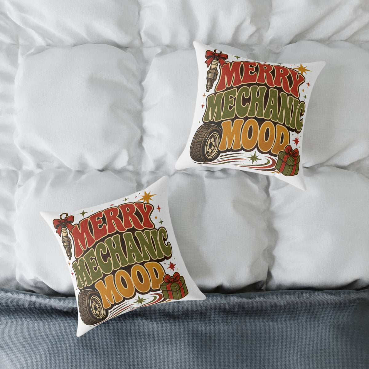 Modern Day Christmas Merry Mechanic Mood Pillow - Christmas Car Mechanic Holiday Throw Pillow