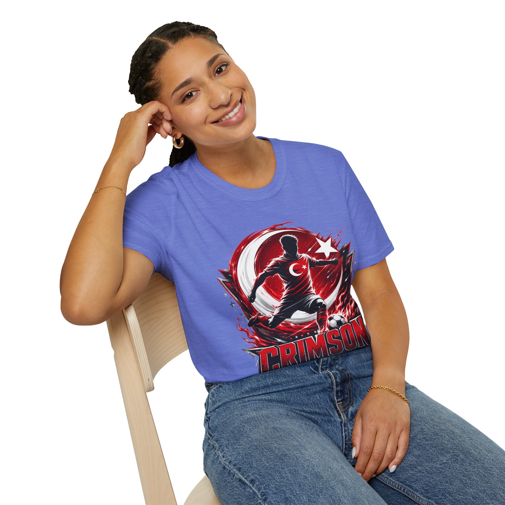 Turkey Crimson Flame Soccer T-Shirt — Turkish Crescent & Star Football Fan Tee