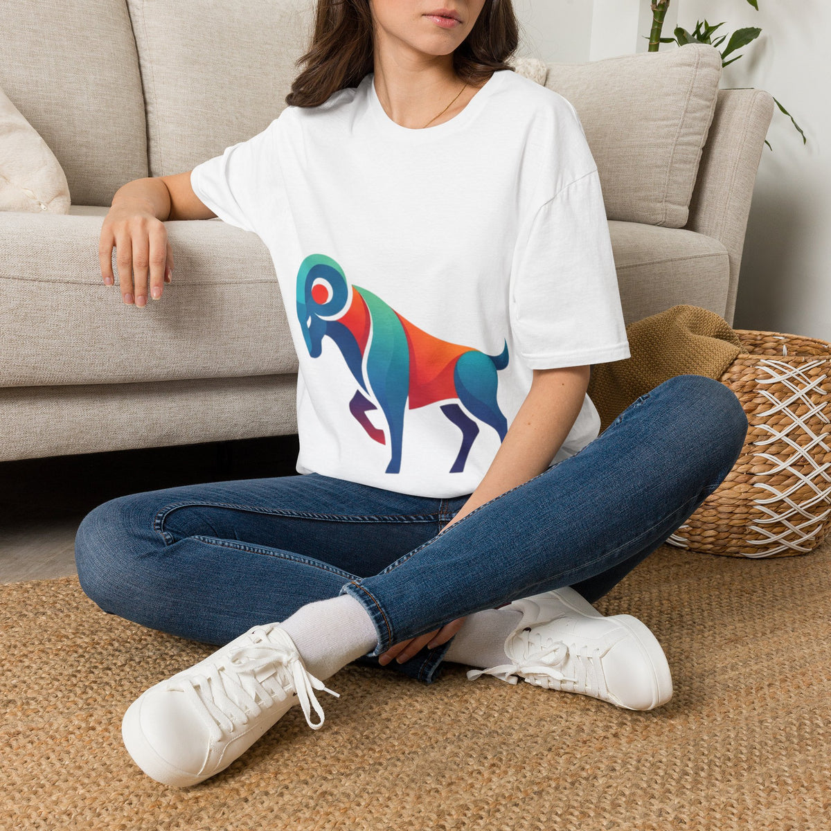 Ram Graphic T-Shirt — Colorful Geometric Sheep/Goat Art