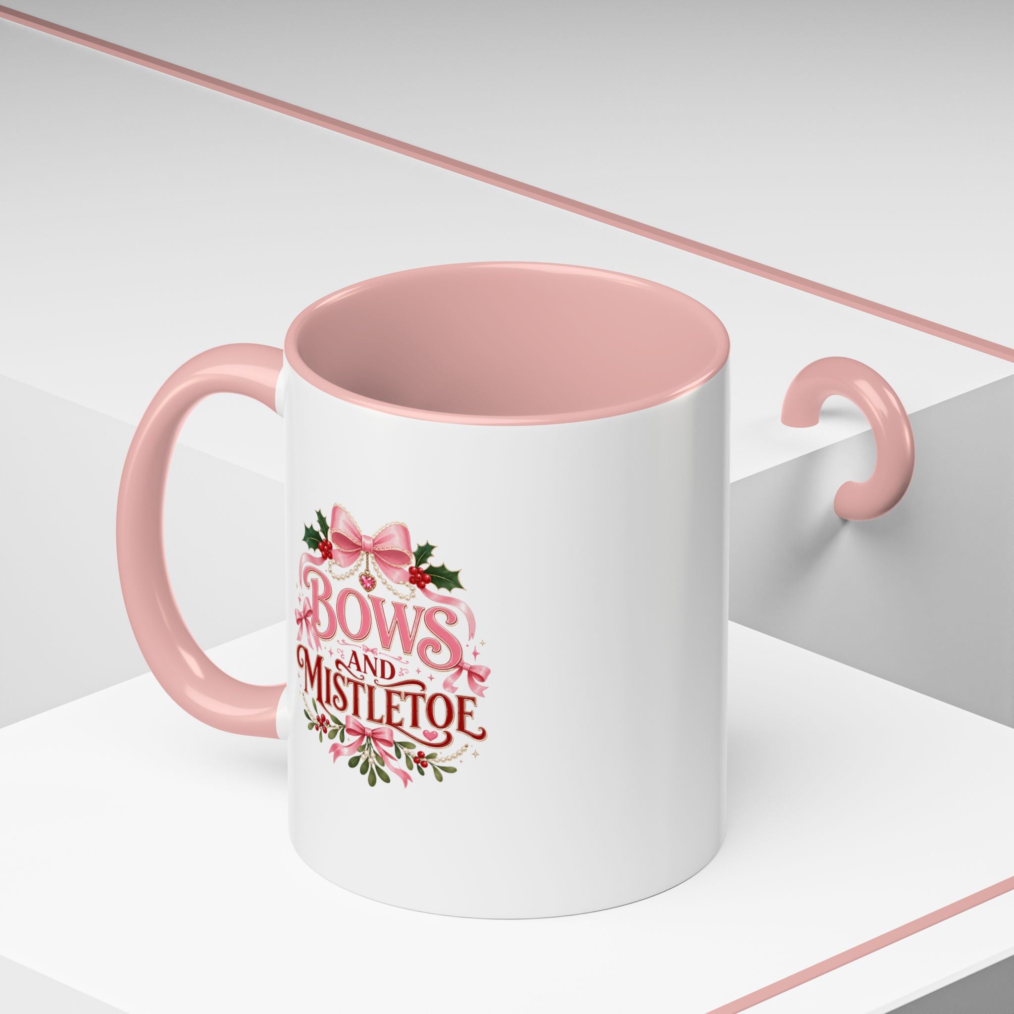 Bows and Mistletoe Accent Coffee Mug — Holiday Floral Christmas Coffee Cup