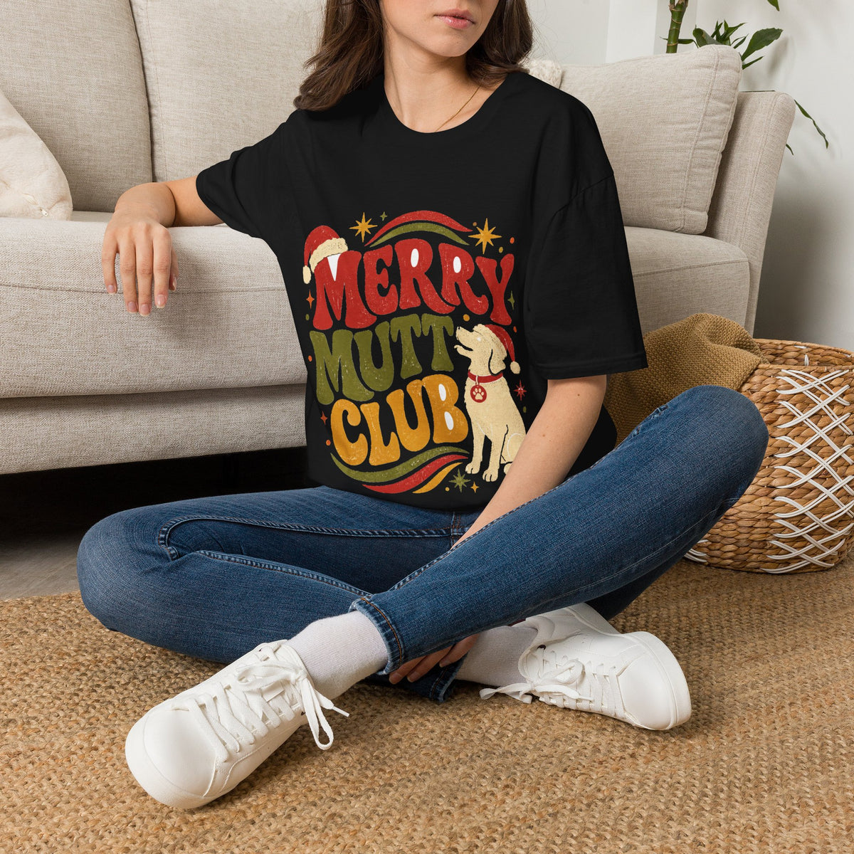 Merry Mutt Club T-Shirt — Retro Christmas Dog Lover Tee