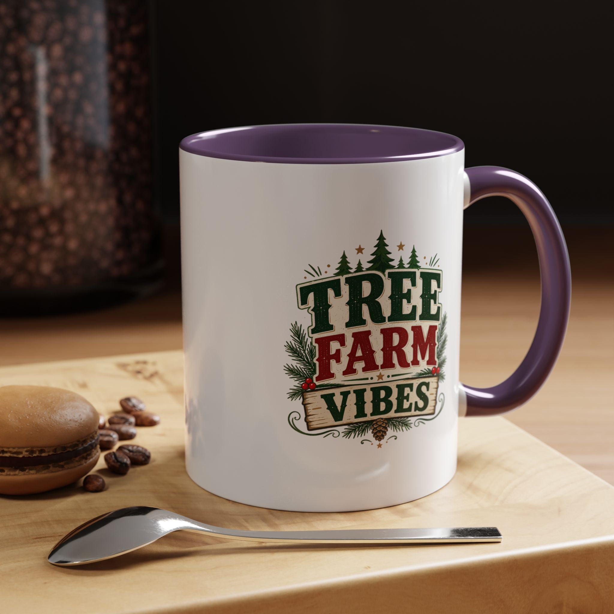 Tree Farm Vibes Accent Coffee Mug — Rustic Christmas Holiday Coffee Cup